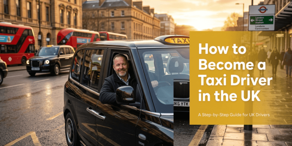 A step-by-step guide on becoming a taxi driver in the UK, featuring key requirements and processes.