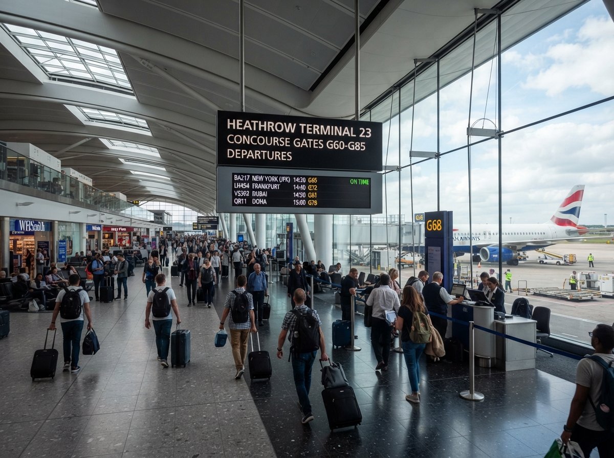 Terminal 3, highlighting the sleek structure and numerous travelers in motion.
